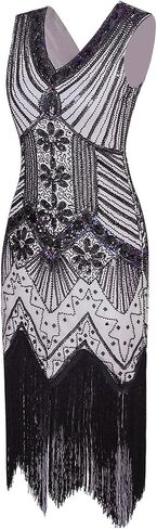Vijiv Women 1920s Gastby Sequin Art Nouveau Embellished Fringed Flapper Dress in Kuwait