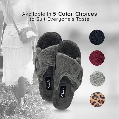 Clarks Women's Adjustable Slide Slippers - Open-Toe Terry Slides - Plush Spa Sandals with Rubber Grip Sole & Adjustable Wrap Strap for Indoor & Outdoor Use Available in 5 Colors in Saudi Arabia