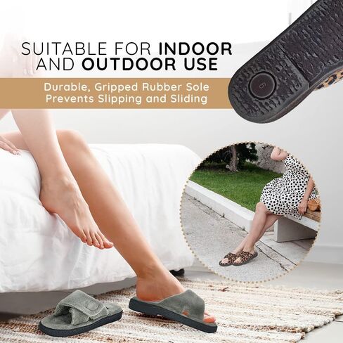 Clarks Women's Adjustable Slide Slippers - Open-Toe Terry Slides - Plush Spa Sandals with Rubber Grip Sole & Adjustable Wrap Strap for Indoor & Outdoor Use Available in 5 Colors in Saudi Arabia