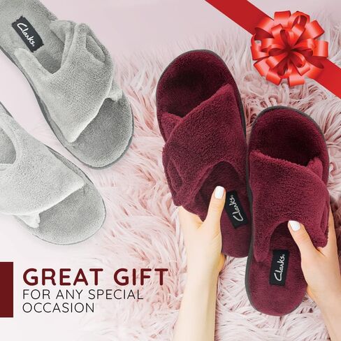 Clarks Women's Adjustable Slide Slippers - Open-Toe Terry Slides - Plush Spa Sandals with Rubber Grip Sole & Adjustable Wrap Strap for Indoor & Outdoor Use Available in 5 Colors in Saudi Arabia