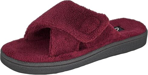 Clarks Women's Adjustable Slide Slippers - Open-Toe Terry Slides - Plush Spa Sandals with Rubber Grip Sole & Adjustable Wrap Strap for Indoor & Outdoor Use Available in 5 Colors in Saudi Arabia