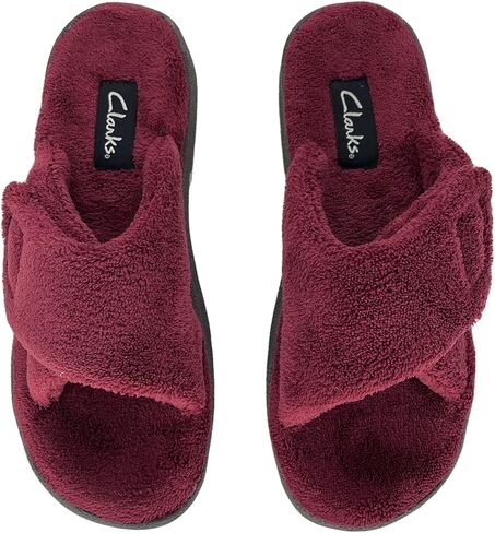 Clarks Women's Adjustable Slide Slippers - Open-Toe Terry Slides - Plush Spa Sandals with Rubber Grip Sole & Adjustable Wrap Strap for Indoor & Outdoor Use Available in 5 Colors in Saudi Arabia