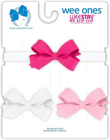 Wee Ones Two mini moonstitch grosgrain bows on white 1/4" skinny nylon bands in Saudi Arabia
