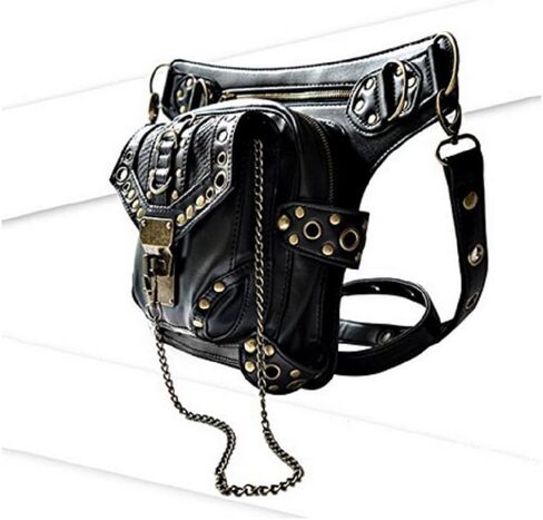 Rock Leather & Vintage Gothic Retro Steampunk Handbag Victorian Style Shoulder Waist Bag Black, Medium in Saudi Arabia