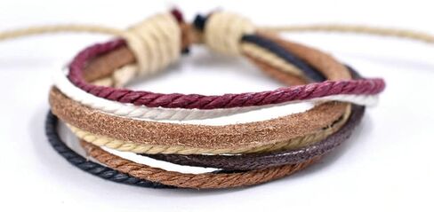 3pcs Punk Angel Wing Woven Ethnic Tribal Rope Leather Surfer Bracelet for Men Women Real Leather Braided Cuff Wrap Wristband Adjustable String Wave Biker Black Male Son BFF Bracelets Gifts in Kuwait