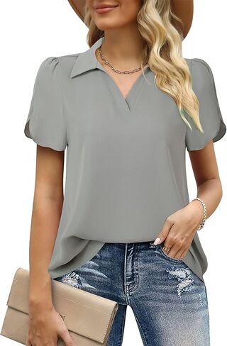 Lotusmile Womens Blouses Dressy Casual Puff Sleeve Tops Chiffon Work Collared Shirt in Kuwait