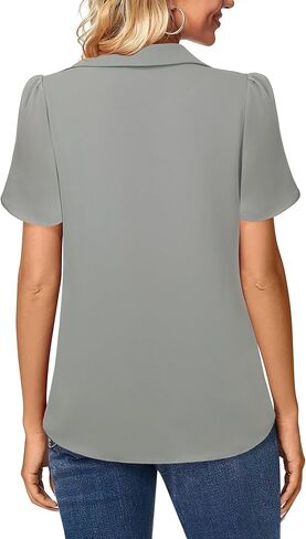 Lotusmile Womens Blouses Dressy Casual Puff Sleeve Tops Chiffon Work Collared Shirt in Kuwait