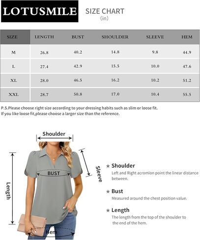 Lotusmile Womens Blouses Dressy Casual Puff Sleeve Tops Chiffon Work Collared Shirt in Kuwait