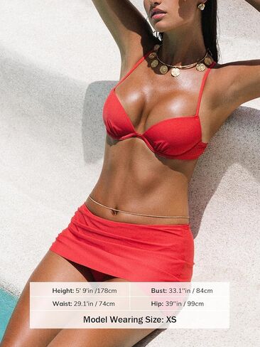 CUPSHE Women's Bikini Set Two Piece Swimsuits Spaghetti Straps Crisscross Back Mid Rise Ruched Swimwear Mini Skirt in Saudi Arabia