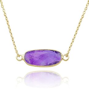 Genuine Amethyst Necklace for Women - Authentic 925 Sterling Silver Necklace 18K Gold Jewelry, Dainty Oval Shape Pendant Necklace for Teen Girls, February Birthstone Gift for Mothers Day