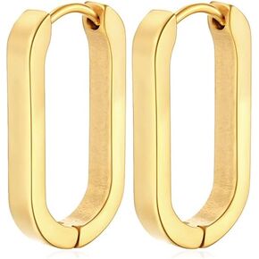 U-shaped 18K Gold Plated Geometric Huggie Hoop Earrings Hypoallergenic Triangle Rectangle Heart Star Earrings for Women Men