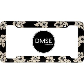 DMSE Tropical Hibiscus Flower Aloha Mahalo Hawiian Hawaii Plastic License Plate Frame Cover Holder Cool Decorative Design for Any Vehicle Car or Truck (Black)
