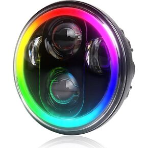 5.75inch RGB Headlight 5 3/4'' Led Headlight with White RGB Halo Bluetooth Remote Control Music Mode 40W H/L Beam for Harley Sportster Dyna