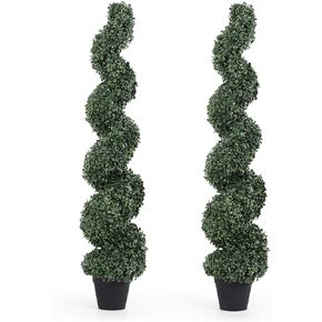 4FT Spiral Topiary Trees Artificial Outdoor 48in, Artificial Trees for Outdoors, Spiral Topiary Artificial Outdoor Plants Decor, Set of 2