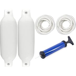 2 Pack - Boat Fender w/ 5 Foot Tie Down Rope (16 inch White)