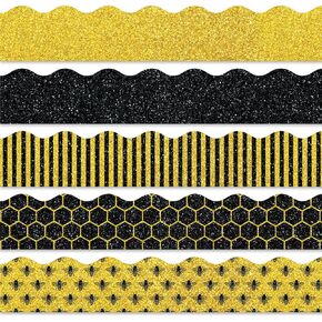 Whaline 69Ft Halloween Bulletin Board Borders Glitter Orange Black Decoration Borders Pumpkin Stripe Dot Trim Border Bulletin Board Stickers for School Classroom Office Halloween Party Decoration