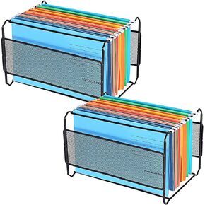 2 Pack Mesh Hanging File Organizer Letter Size Hanging File Holder Metal Hanging File Folder Frame, Hanging File Box for Desk, Office & Home, School, Black