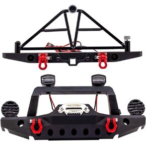 StepOK RC Crawler Car Front Rear Bumper, Metal RC Car Bumper with LED Lights for SCX10 90046 for TRX4 Axial for SCX10 iii AX103007 1/10 RC Crawler Part Accessory