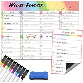 Magnetic Dry Erase Calendar Whiteboard Set for Refrigerator, and Fridge Organization with Monthly, Weekly, and Daily Planner with 8 Markers and 1 Eraser