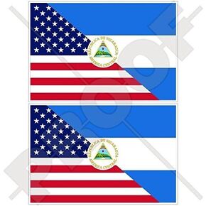 USA United States of America & NICARAGUA, American-Nicaraguan Flag 4" (100mm) Vinyl Bumper Stickers Decals x2