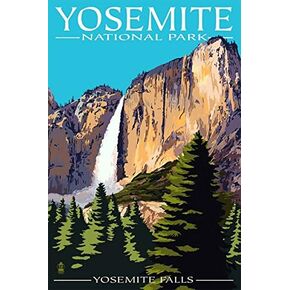 Yosemite Falls at Yose National Park Poster Art Sticker (RV Travel Visit Decal for Cars, Trucks, Laptops and Coolers (3 x 4 Inch)