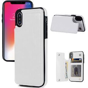 iPhone X/XS Wallet Case, iPhone X/XS Case with Credit Card Holder, Slim PU Leather Case with Card Slots, Protective Case with a Screen Protective Glass for iPhone X/XS 5.8 inch-Black