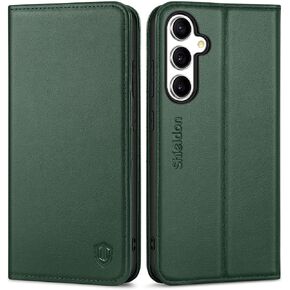 SHIELDON Case for Galaxy S23 FE 6.4", Genuine Leather Galaxy S23 FE Wallet Case Magnetic RFID Blocking Credit Card Holder Kickstand Shockproof Case Compatible with Galaxy S23FE 5G 2023 - Black