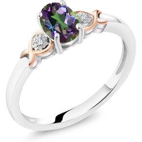 Gem Stone King 925 Sterling Silver and 10K Rose Gold 7X5MM Oval Gemstone Birthstone and Diamond Accent Engagement Ring | Wedding Anniversary Promise Ring For Women | Available In Size 5-9