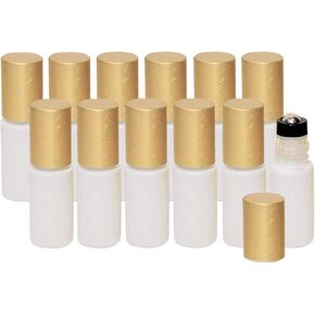 الزيوت الشاملة 12 عبوة من زجاجات الزيوت العطرية الدوارة، من الفولاذ المقاوم للصدأ - بكرات زجاجية بيضاء 5 مل، أغطية ذهبية - مجموعة فارغة مقاومة للتسرب للسفر والعطور والمزج وملمع الشفاه in Kuwait