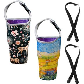 Tumbler 30oz Carrier Holder Pouch with Shoulder Strap, Fit for YETI, Rtic, Atlin, Ozark Trail, Rambler 30 oz Insulated Tumbler Coffee Cup, Neoprene Sleeve with Carrying Handle - 2 Styles