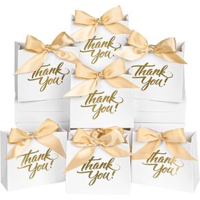 DECHISY 50Pack Small Thank You Gift Bags, 4.5x1.8x3.9 Inch Mini Gift Bags with Ribbon, Baby Shower Favor Bags, Pink Thank You Bags, Party Favor Bags for Candy, Wedding, Bridal Showers, Birthday