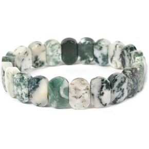 Gem Semi Precious Gemstone 14mm Faceted Oval Beads Stretch Bracelet 7 Inch Unisex