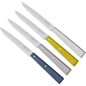 Opinel No. 125 Table Knives, 4 Piece Set, High Carbon Steel Dinner Knives for Parties, Entertaining, or Everyday Use, Painted Hornbeam Handles, Made in France (POP),ys/m,254225