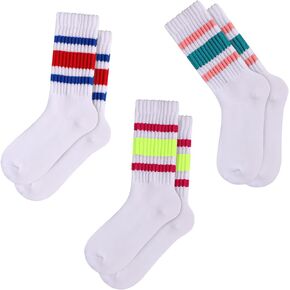 3/5 Pairs Retro Crew Socks for Women Striped Socks Slouchy Sports Casual Tube Socks