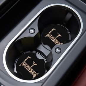 Car Cupholder Coaster Absorbent 2 Pack Cute Fun Trendy Leopard M Letter Initial Design Rubber New Automotive Cup Holder Decal Decor Accessories for Women Men Gift DZ224