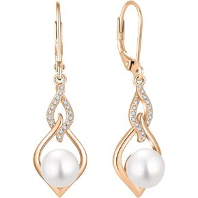 أقراط Starchenie Infinity Pearl المتدلية من الفضة الإسترليني عيار 925 والذهب الوردي/18 قيراط مطلية بالذهب أقراط Leverback مجوهرات هدية للنساء