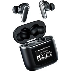 sunshot Bluetooth Earbuds 5.4 Wireless Smart Display Screen ANC Noise Cancellation HiFi Earphone 54H Playtime Headset 6 Mic ENC Call Noise Reduction Headphone(Black).