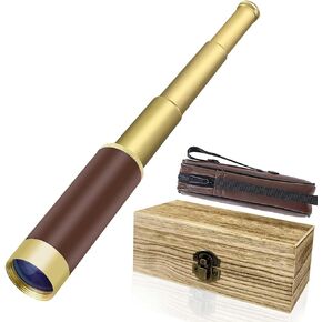 Pirate Monocular Telescope for Kids & Adults 25x30 High Powered Zoomable Collapsible Brass Handheld Waterproof Telescope Monocular for Cruise Ship Travel Watching Games Hiking Hunting