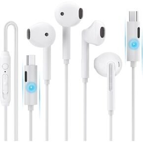 Headphones Wired USB C for iPhone 15 Pro Max Plus, iPad Air Mini, Type C Earbuds for MacBook, Google Pixel, Samsung, Add Type C Charging Port, Microphone and Volume Control, 2Pack