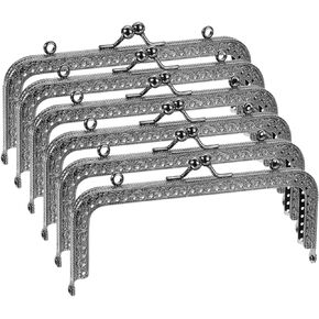 uxcell Metal Purse Frames - 5.9" 6Pcs Kiss Lock Clasp Frame Rectangle Embossed Clutch Frame Handles for Coin Purse Sewing Bag Making DIY Craft, Metallic Black