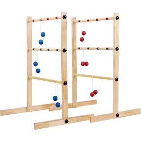 مجموعة ألعاب ApudArmis Ladder Toss Game، لعبة سلم جولف خشبية من الصنوبر مقاس 35x26 بوصة مع 6 كرات Bolos وحقيبة حمل - لعبة الفناء الخلفي في الهواء الطلق للمراهقين والبالغين والعائلة (إصدار جديد من البراغي القوية)