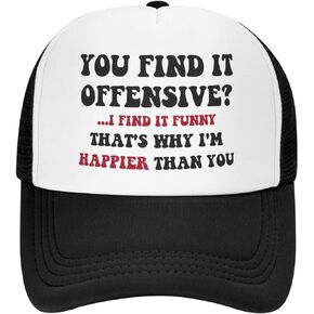 You Find It Offensive? I Find It Funny Trucker Hats for Women Black Men Retro Trucker Black Hats for Men