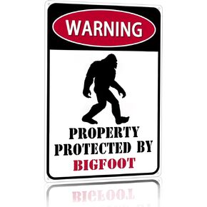 Bigfoot Decor Gift Warning Property Protected By Bigfoot Tin Sign for Front Door Garden Yard Outdoor Decor 8 x 12 Inches (3062)