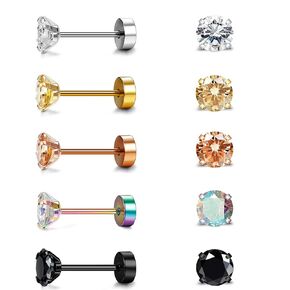 5 Pairs 20G Cartilage Earring Stud for Women Men,3MM Hypoallergenic Surgical Steel Flat Back Stud Earrings,Round Cubic Zirconia Tragus Stud Sleep Nap Earrings Screw Back Ear Set(3mm Diameter)
