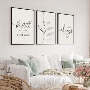 Heiple Framed Be Still and Know that I am God Sign Love is Patient Love is Kind Wall Art Set of 3 with Wooden Frame for Home Bedroom Decor Bible Verse Scripture Art Christian Religious Wall Decor (Brown, 11"x14")
