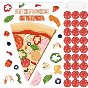 38 Pcs Pizza Party Games Pin The Pepperoni on The Pizza Game Poster Stickers with Blindfolds Pizza Party Favor and Decoration for Boys and Girls Pizza Theme Birthday Party, School Supplies