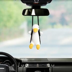 Car Rearview Mirror Pendant Swinging Duck Hanging Swing, Car Hanging Accessories for Rear View Mirror, Car Hanging Ornament Cute (Brown Hat Duck)