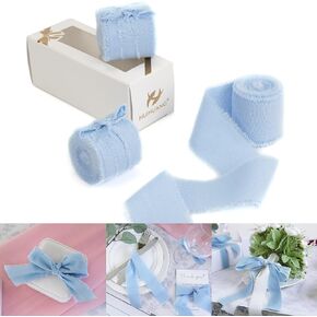HUIHUANG 3 Rolls Ivory Cotton Ribbon Handmade Fringe Frayed Fabric Cloth Ribbon Set for Wedding Invitations, Bridal Bouquets, Gift Wrapping, DIY Crafts-1.5 inch X 5 Yards Each, 15 Yards Total