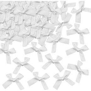 120Pcs Mini Satin Ribbon Bows Flowers Mini Ribbon Craft Bows DIY Craft Tiny Bows for Making Crafts, Hair Clip, Scrapbook, Christmas Thanksgiving Wedding Parties Presents Satin Decoration(White)