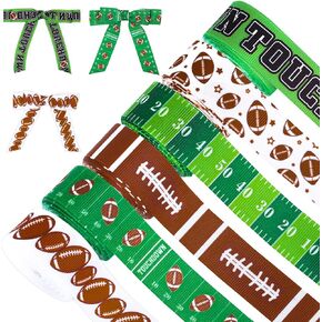 Whaline 6 Rolls Football Grosgrain Ribbon 30 Yards Rugby Ball Field Pattern Craft Ribbon Team Sports Decorative Fabric Ribbon for Party Decor Gift Wrapping Bow Wreath Crafts Making, 7/8 Inch